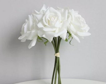 5 Stem Real Touch Roses | Extremely Realistic Luxury Quality Artificial Flower | Wedding/Home Decoration | Gifts | Decor Floral White R-008