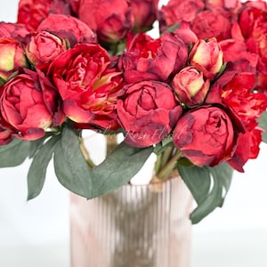 14 Red 7 Stem Peony Rose Bouquet Realistic high Quality Artificial Flowerss Kitchen/Wedding/Home Decoration Gifts French Floral Flower image 4