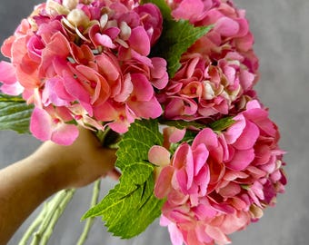 Pink Real Touch Hydrangea: Realistic Luxury Artificial Flower, 20" Stem