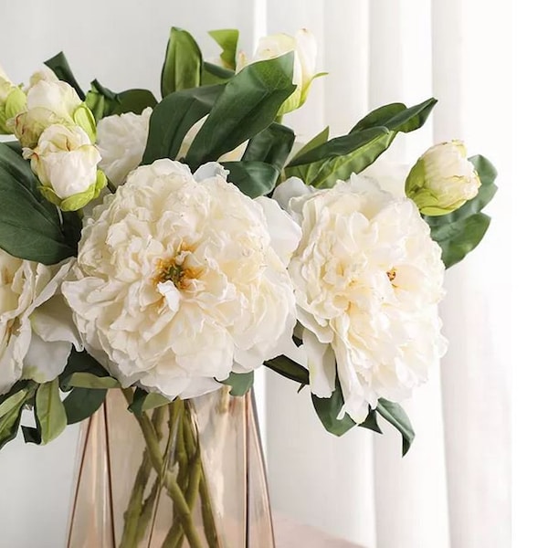 Large Silk Peony Stem: Realistic Faux Floral Arrangement, 19 Inch