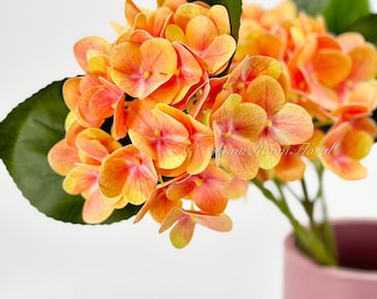 Orange Real Touch Hydrangea: Luxury Artificial Flower, 21" Stem
