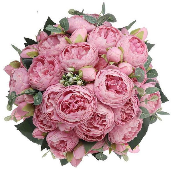 Pink Peony Rose Faux Floral Centerpiece: Silk French Decor