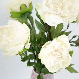 31 White Peony Real Touch Stem Realistic High-Quality Artificial Kitchen/Wedding/Home Decor Gift French Floral Flower Bouquet P-051 image 9