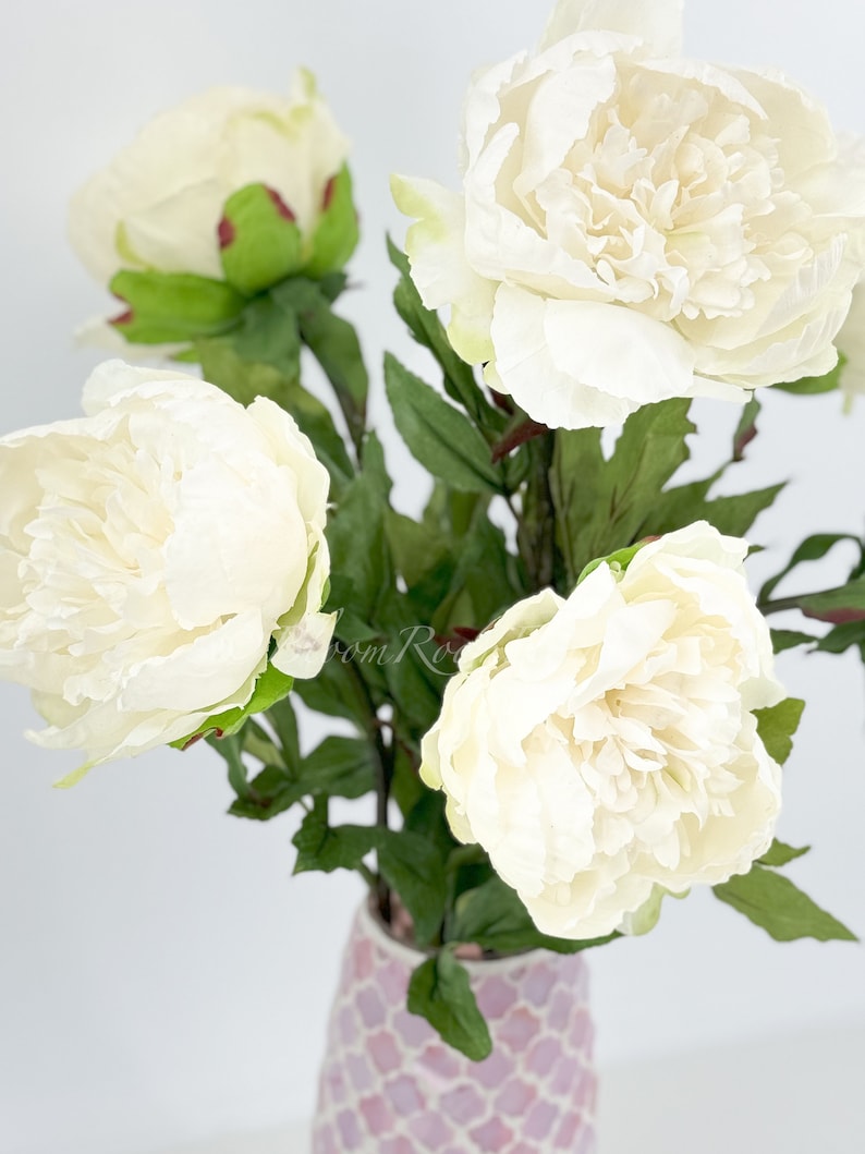 31 White Peony Real Touch Stem Realistic High-Quality Artificial Kitchen/Wedding/Home Decor Gift French Floral Flower Bouquet P-051 image 9