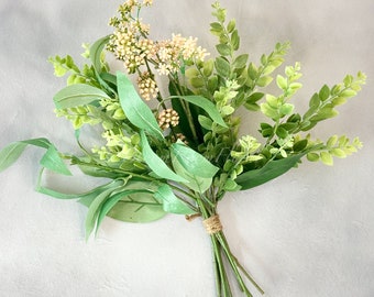 Green Foliage Bouquet With Pink Blossoms Bay Leaf Acacia Pearl Artificial Flower Wedding/Home Decoration Gift Decor Floral Arrangement B-001