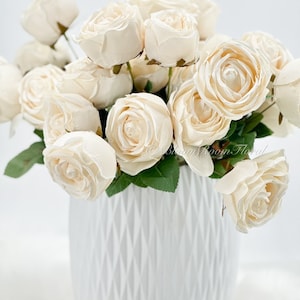 9 Köpfe Creme / Weiß Englisch Rose Strauch, 18 &quot;Hoch Qualität künstliche Kunstblume Hochzeit / Dekoration Geschenke Dekor Seidenblumen Creme