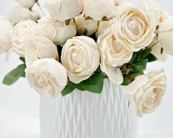 25インチの白いバラの茎、白いシルクの造花、DIYウェディングフラワー