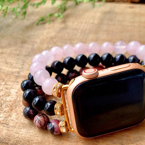 Rose Quartz Black Onyx Rhodonite Apple Watch Band Etsy