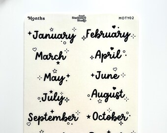 Cursive Months of the Year Stickers | Clear Bullet Journal Stickers