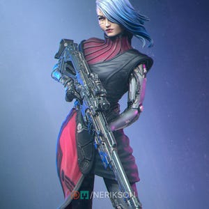 Aryn the Sniper Assassin (Stehende Pose) von Nerikson | 3D gedruckte moderne Fantasy Miniatur für DnD, Cyberpunk RPGs, Display & Painting