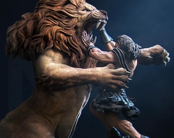 Heracles and the Nemean Lion | Epic Scene | Ancient Hero Battling Legendary Monster | 3D Printed Figure by Nerikson | Perfect for Collectors