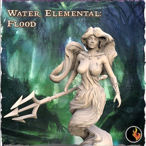 Flood, the Elemental Sibling: Water Elemental Collectible. 75mm figure of a beautiful water nymph for tabletop gaming, & painting.