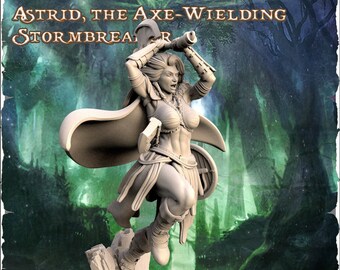 Wikinger-Kriegerin: Astrid, die Axt-schwingende Sturmbrecherin. 75 mm große Figur einer grimmigen Barbarin für Tabletop Gaming, Sammeln oder Bemalen