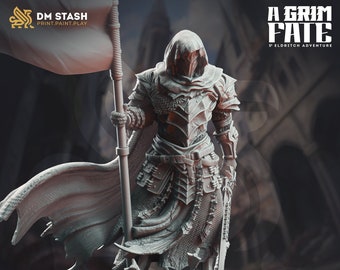 Banner Knight - Florian the Fallen | Heavily Armored Grimdark Fantasy Warrior | Custom 3D Printed Miniature. ABS-like Resin. 32mm and 75mm.