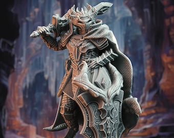 Horakthar, Dragon Commander, by DM Stash. Dragonborn/Half-Dragon mini for tabletop gaming, painting, and collecting. 32mm and 75mm scale.