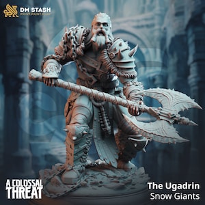 The Ugadrin Snow Giants - Axe Variant (2/3) - Huge Sized Model - 75mm Base By DM-Stash. Frost Giant figure. Fearsome Snow Giant Figure.