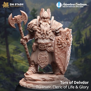 Dwarven Cleric of Life and Glory Miniature | Tors of Delvdor | Custom 3D Printed D&D Mini | Detailed RPG Figure | Tabletop Game Accessory