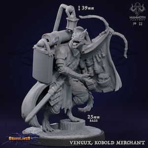 Kobold Merchant by Mammoth Factory. Drakklings Set | Dark Fantasy | 25mm Base, 39mm Height, Adorable seller of many beautiful shinies!