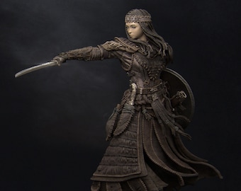 Tuya the Undefeated by Nerikson. Elegant and Beautiful Female Swordfighter. Mongolian inspired warrior princess. 8K resolution printing.