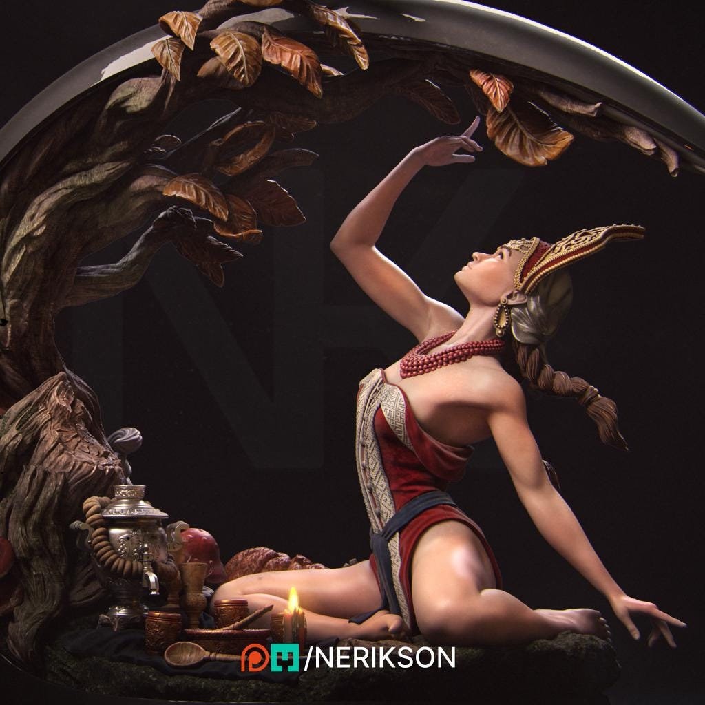 Four Seasons: Autumn Sculpture by Nerikson | Beautiful Maiden and the changing of the seasons | Custom 3D Printed Art | Detailed Home Decor.