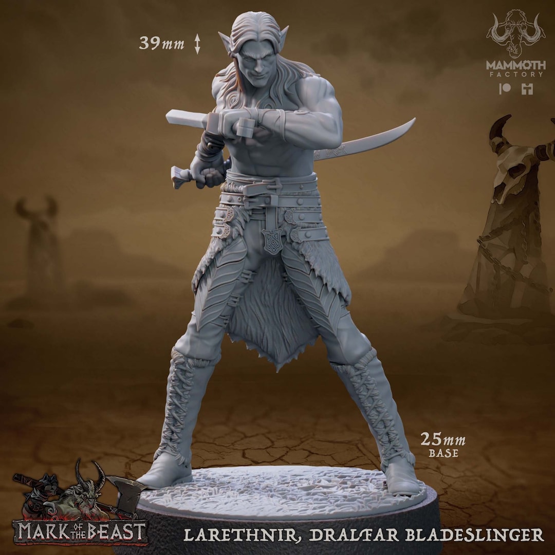Larethnir, Dralfar Bladesinger, Dark Elf Mini for D&D and Tabletop Gaming by Mammoth Factory