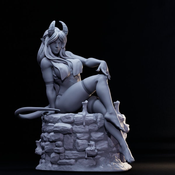 Seductor - Pin-up Tiefling / Esculpido por EpicsX / Escalas de 75 mm y 32 mm / Miniatura impresa en 3D personalizada / Variante alada