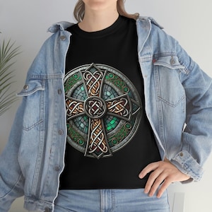 Stained Glass Celtic Cross - Unisex Heavy Cotton Tee