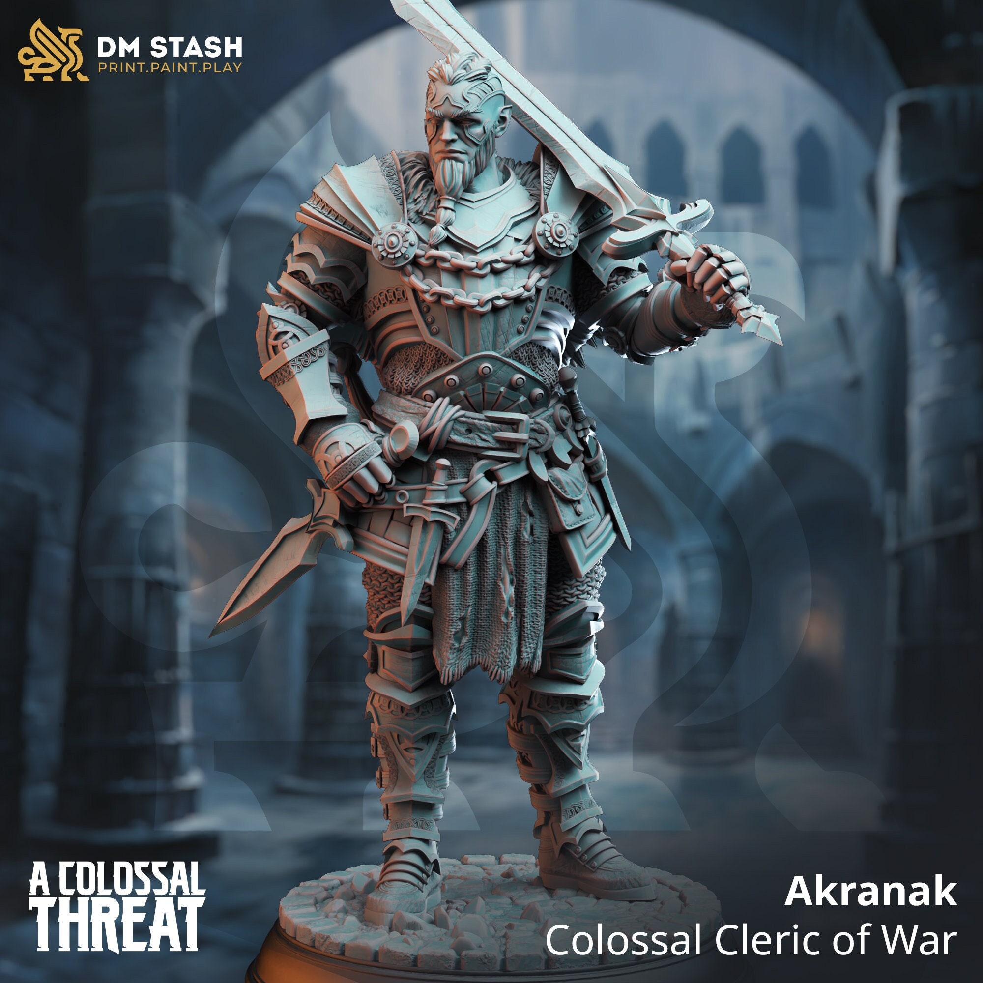 Goliath War Cleric Akranak: Medium Sized Model - 25mm Base by Dm