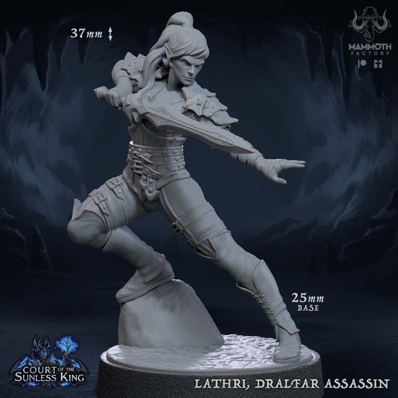Lathri, Dralfar Assassin, Dark Elf Mini for D&D and Tabletop