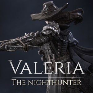 Valeria the Nighthunter by Nerikson. Elegant, gritty Female Vampire Hunter. 8K Resolution Printing.