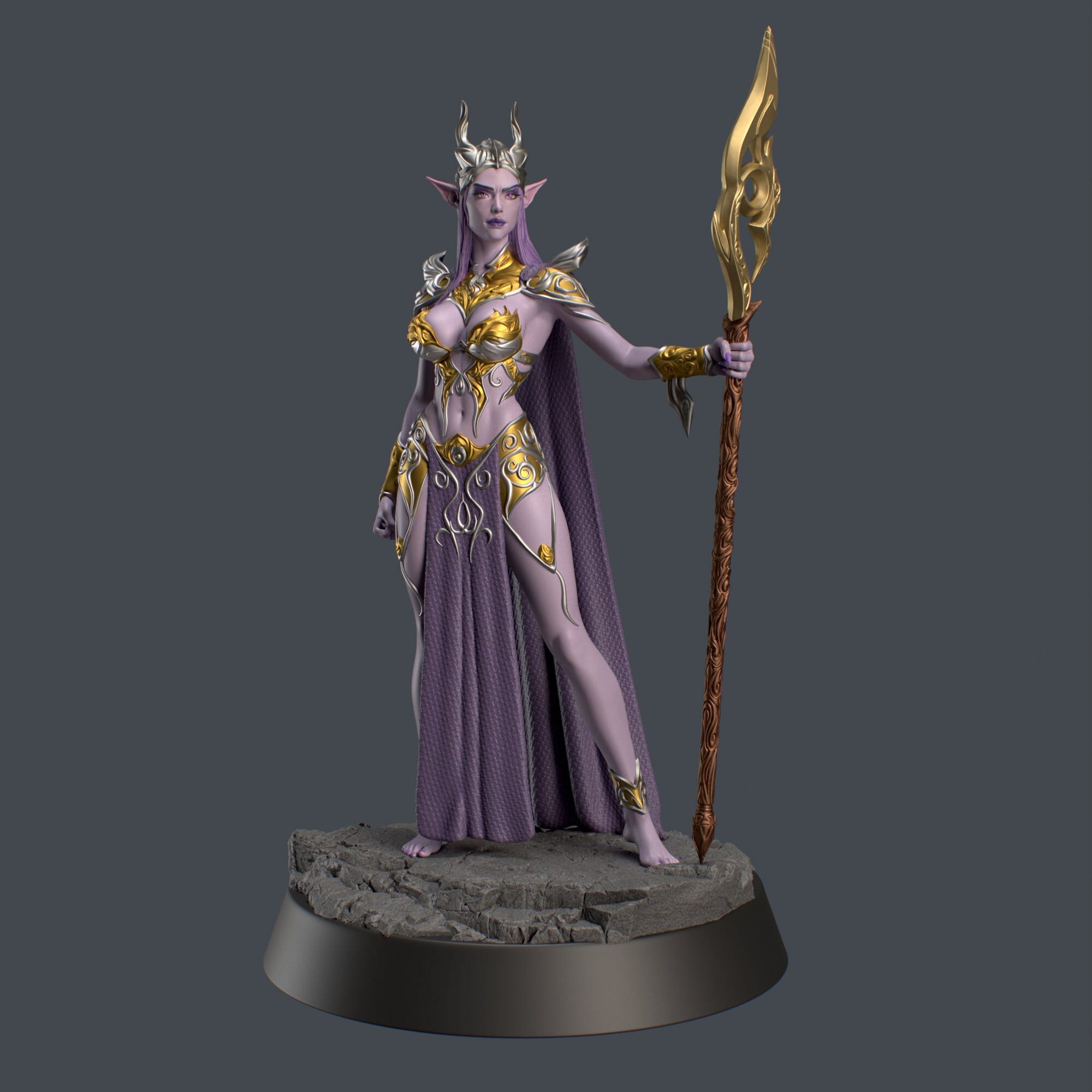 Zephyra, Dark Elf Queen: 3D Printed Mini by Holdmyminiatures
