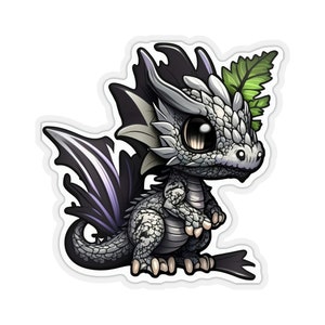 Silver Dragon Chibi Kiss-Cut Stickers, Fantasy Stickers for Tabletop Gaming, Roleplaying, Decorations, Scrapbooking and more.