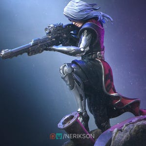 Aryn the Sniper Assassin von Nerikson | Dynamische 3D Gedruckte Miniatur bereit für einen Tödlichen Schuss | Perfekt für D&D, Cyberpunk RPGs & Display