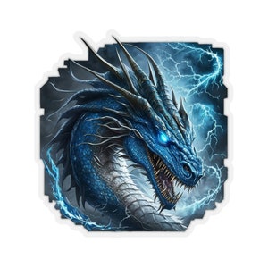 Blue Dragon Kiss-Cut Stickers, Fantasy Stickers for Tabletop Gaming, Roleplaying, Decorations, Scrapbooking and more.