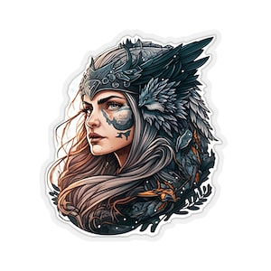 Freya, Valkyrie Queen, unieke Kiss Cut-stickerontwerpen - val op met onze aangepaste mythologiestickers