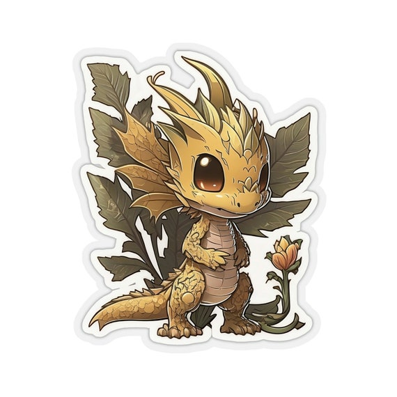 Gold Dragon Chibi Kiss-cut Stickers, Fantasy Stickers for Tabletop