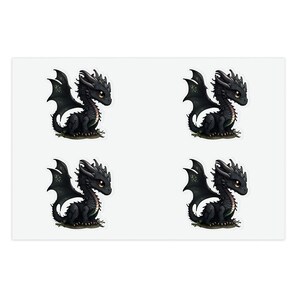 Black Dragon Chibi Sticker Sheet, Fantasy Stickers for Tabletop Gaming, Roleplaying, Decorations, Scrapbooking, D&D, and more.