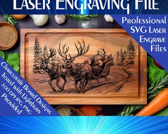 Charcuterie cutting board, Laser engrave SVG file, Santa Sleigh PNG, Instant Download, Wood Sign, Personalized Gift, Home Decor Wildlife SVG
