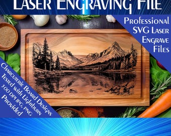 Berg Szene Laser Gravur SVG-Datei: Charcuterie Board Design (digitaler Download)