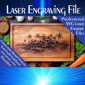 Laser Engrave File, Tropical island SVG, Compass SVG, Digital Download, Laser Engraving Charcuterie Cutting Board, Home Decor, Lightburn SVG