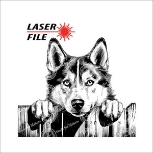 Planche à découper de charcuterie, fichier SVG de gravure au laser, Huskey Dog Peek SVG, signe de chien, LightBurn, signe de chenil, téléchargement immédiat, planches à découper