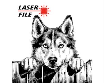Husky Dog Peek SVG: Plik do grawerowania laserowego (pobranie cyfrowe)