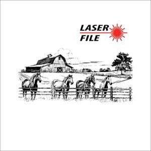 Horse Farm Scene Laser Engrave SVG File: Charcuterie Board Design (Digital Download)