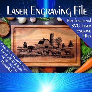 Charcuterie cutting board Laser engrave SVG file, Cattle Farm, Lightburn laser SVG file, Country Life, wood sign, personal gift, Farm Scene