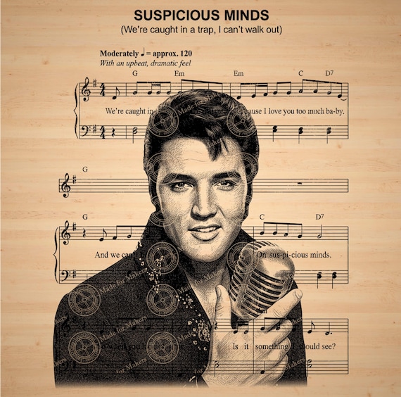 Elvis Presley “suspicious Minds” Music Sheet Portrait, Transparent