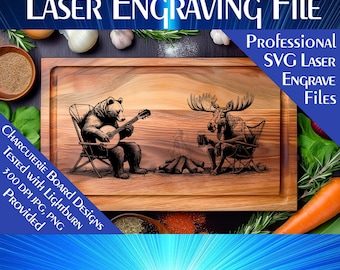 Campfire Pals Charcuterie Board SVG: Moose & Bear Laser Cut File (Digital Download)