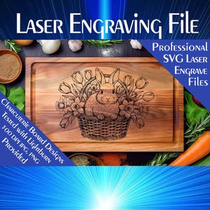 Easter Bunny, Wicker Basket of flowers, Laser engrave SVG File ( Digital Download )