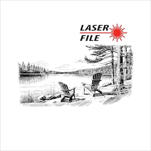 Adirondack Lake Scene Laser Engrave SVG File: Charcuterie Board Design (Digital Download)