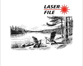 Adirondack Lake Scene Laser Engrave SVG File: Charcuterie Board Design (Digital Download)