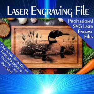 Charcuterie cutting board, Laser engrave SVG file, Loon with Chicks, Instant Download, Wood Signs, Personal Gift, Home Decor, Wildlife SVG